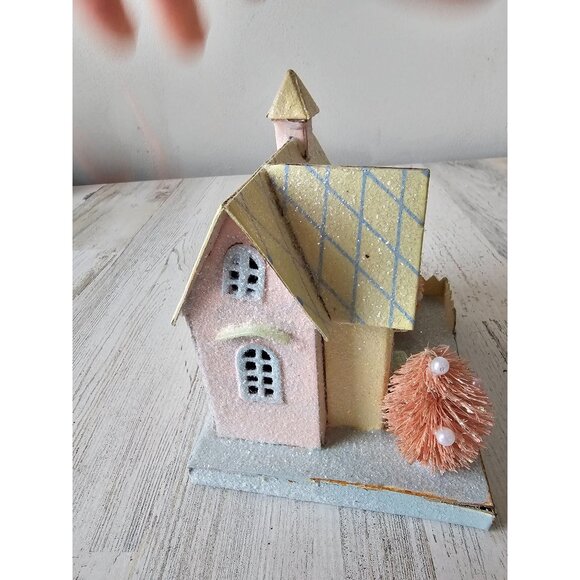 Pier 1 cardboard cottage village house tree spring Easter decor glitter sparkle - Picture 8 of 13